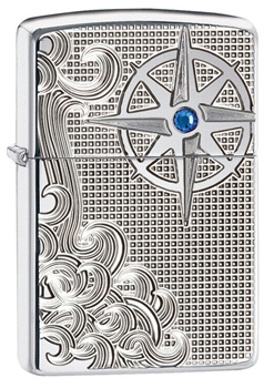 ZIPPO ARMOR NAUTICAL WAVES SWAROVSKI CRYSTAL HIGH POLISH CHROME - MADE IN USA